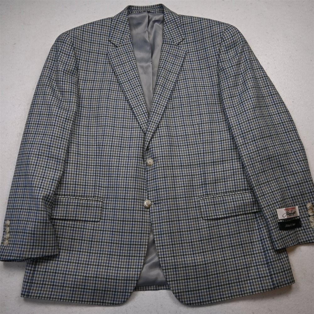 NEW Franco Lanzetti 42S Blue Gun Check Silk Wool Mens Blazer Jacket Sport Coat